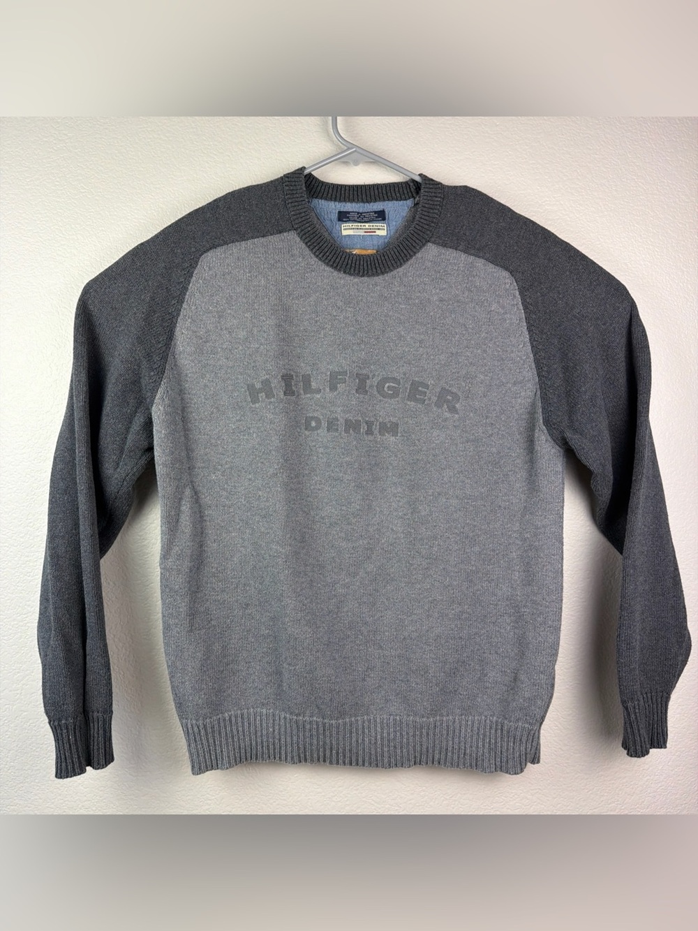 Tommy Hilfiger Denim Sweater Pullover Logo Gray Men’s Extra Large